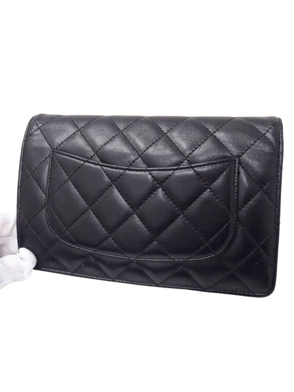 Chanel Quilted Clutch Wallet Lambskin Black Silver - Picture 12 of 15